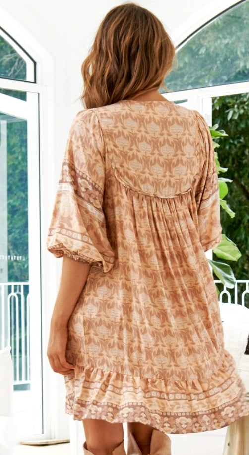 Chai Print French Dress - Jaase