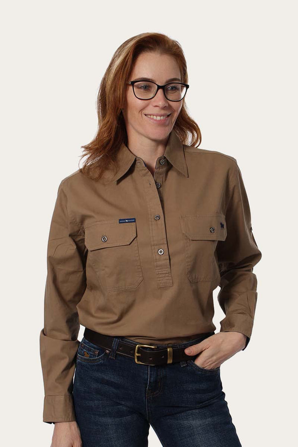 RINGERS WESTERN Pentecost River Womens Half Button Work Shirt -Clay