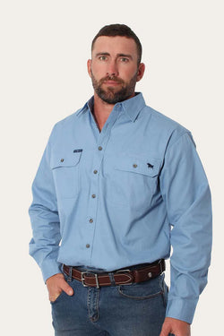 RINGERS WESTERN King River Mens Full Button Work Shirt -Denim Blue