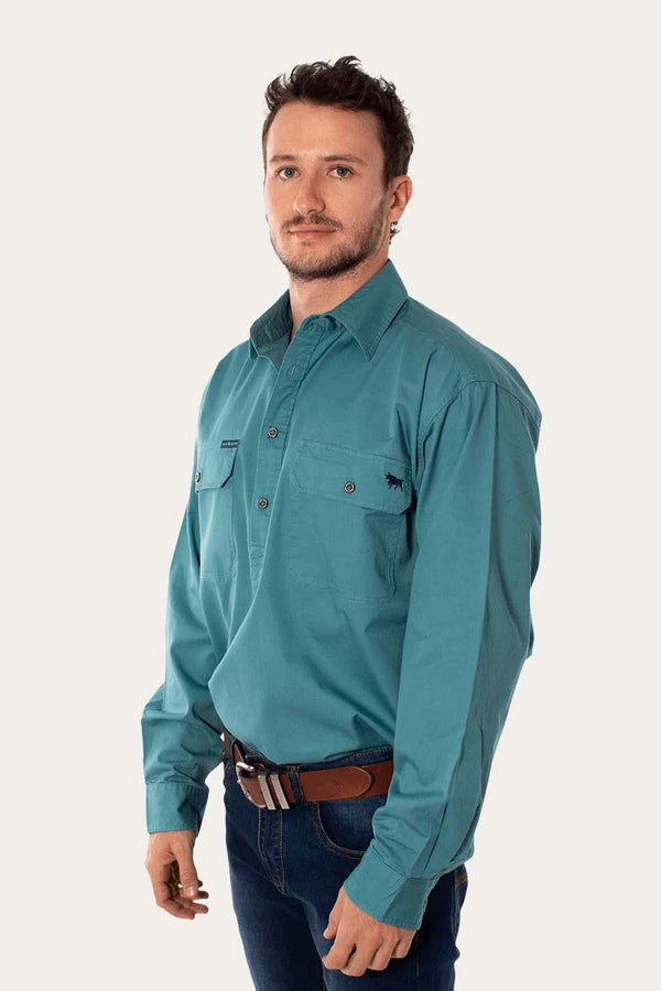 RINGERS WESTERN King River Mens Half Button Work Shirt -Dusty Jade