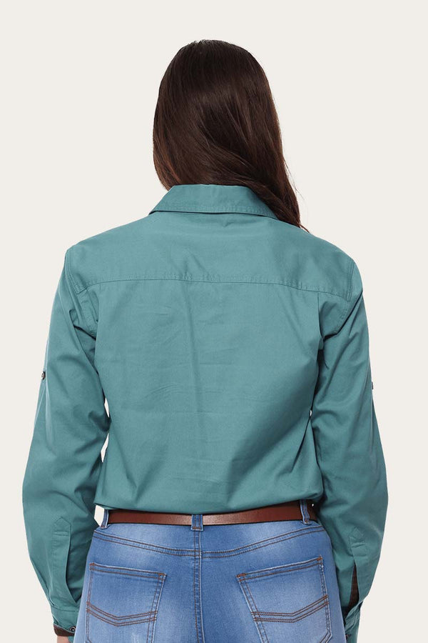 RINGERS WESTERN Pentecost River Womens Half Button Work Shirt -Dusty Jade