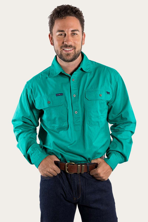 RINGERS WESTERN Boss Mens Half Button Work Shirt -Green