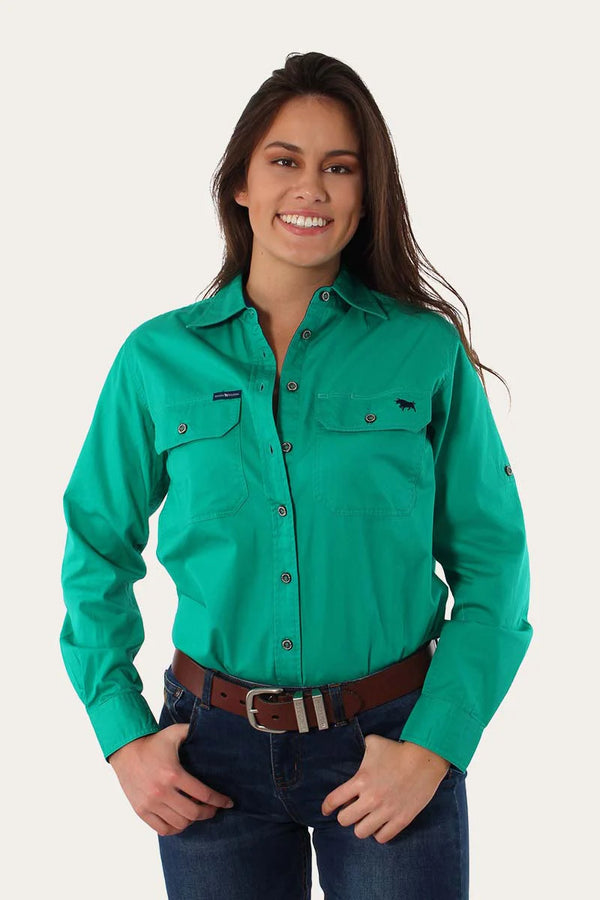 RINGERS WESTERN Pentecost River Womens Half Button Work Shirt -Green