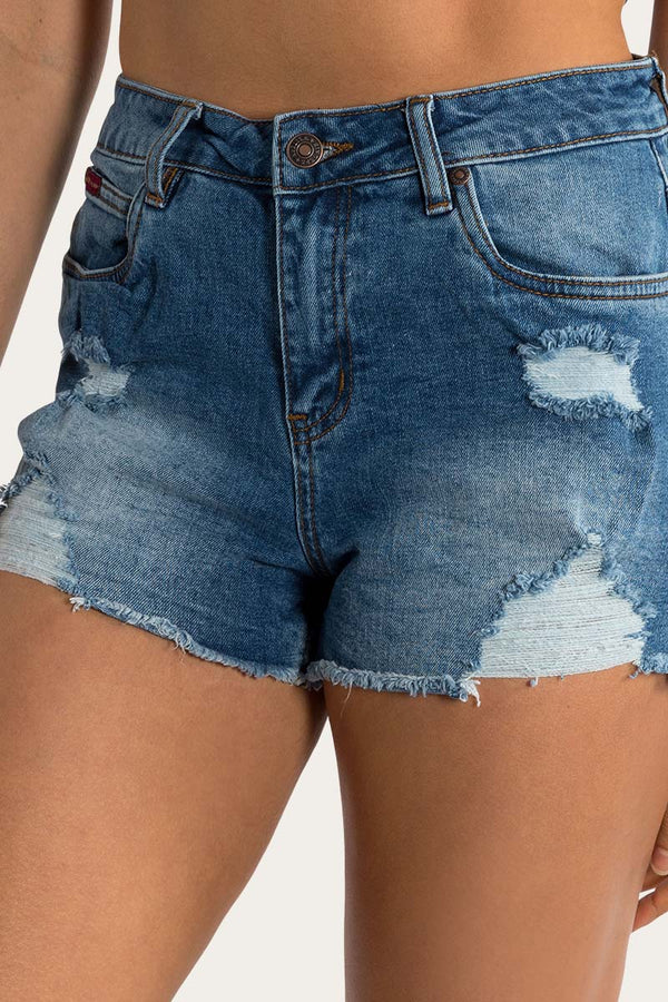 Ringers Western Jessie Women’s mid Rise Ripped Denim Short- True Blue