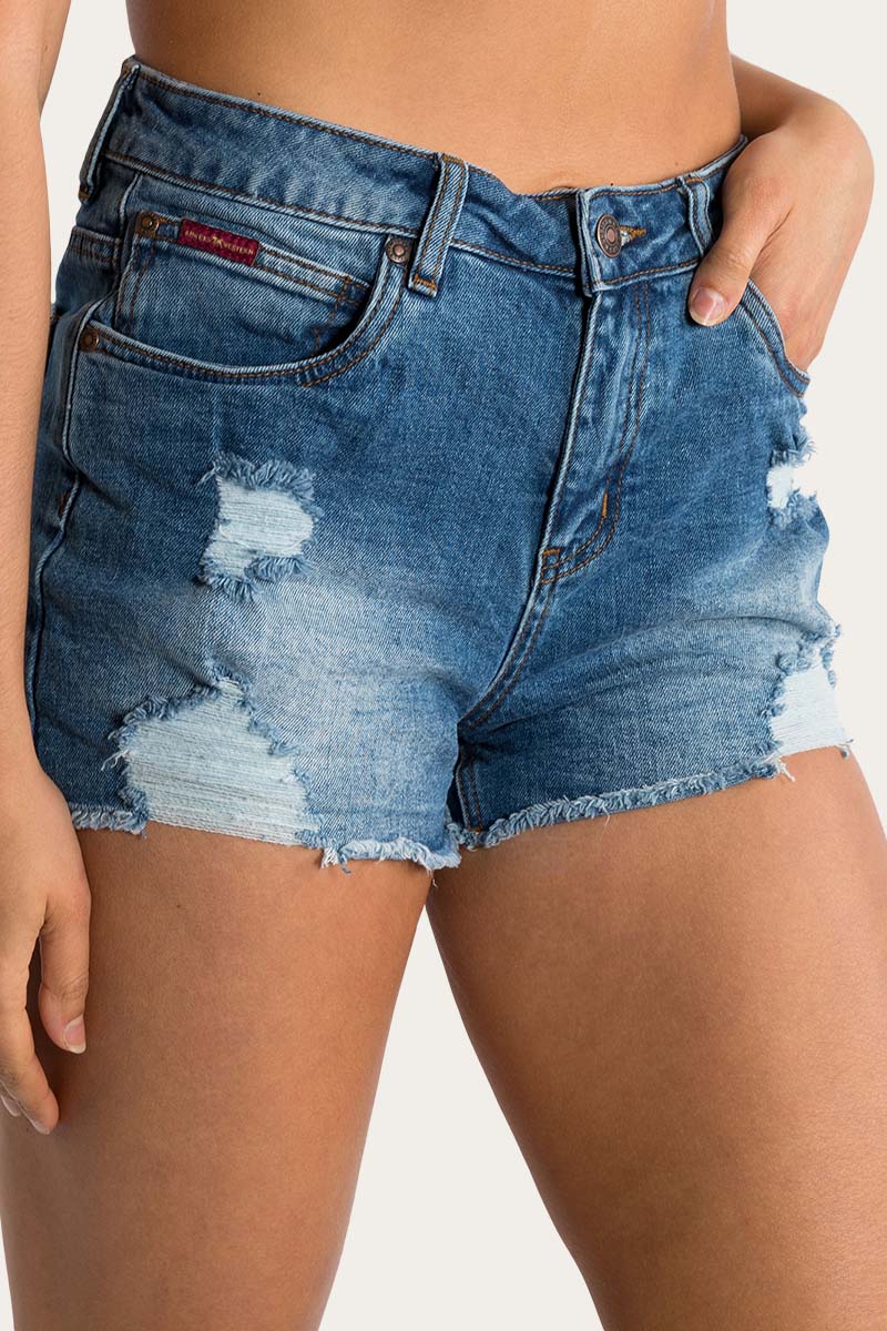 Ringers Western Jessie Women’s mid Rise Ripped Denim Short- True Blue