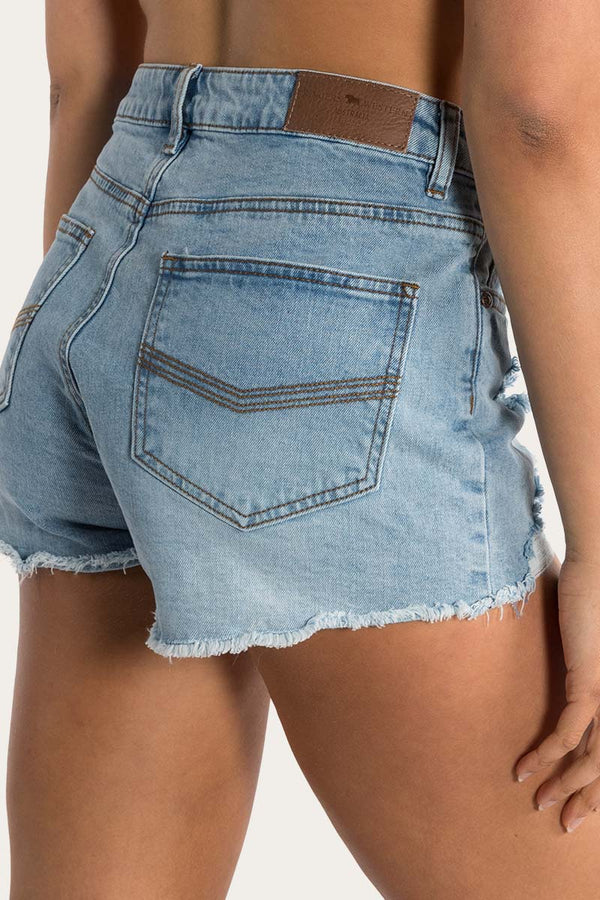 Ringers Western Jessie Women’s mid Rise Ripped Denim Short- Vintage Light Blue