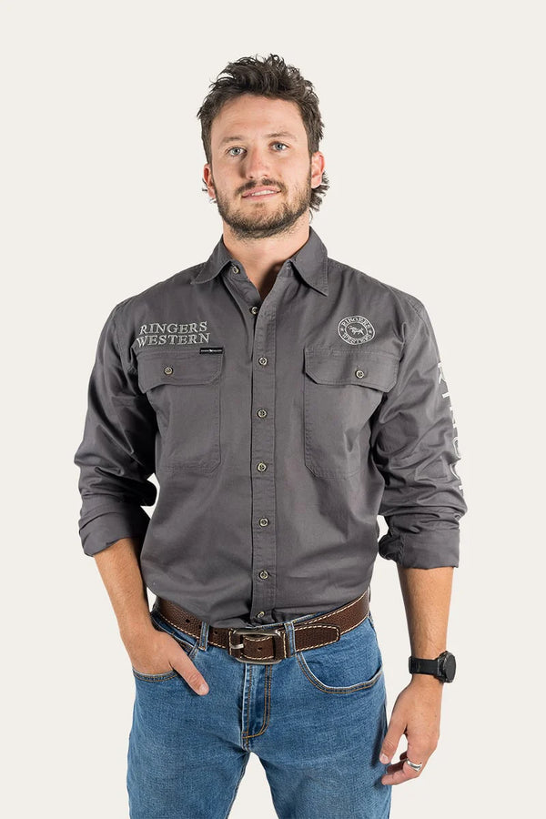 RINGERS WESTERN Hawkeye Mens Full Button Work Shirt -Magnum /Ultimate grey