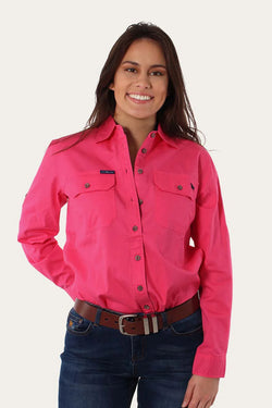 RINGERS WESTERN Pentecost River Womens Full Button Work Shirt -Melon