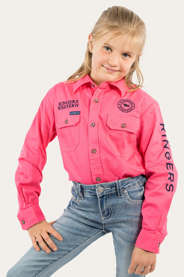 RINGERS WESTERN Kids Jackaroo L/S Full Button Embroidered Work Shirt -Melon / Navy