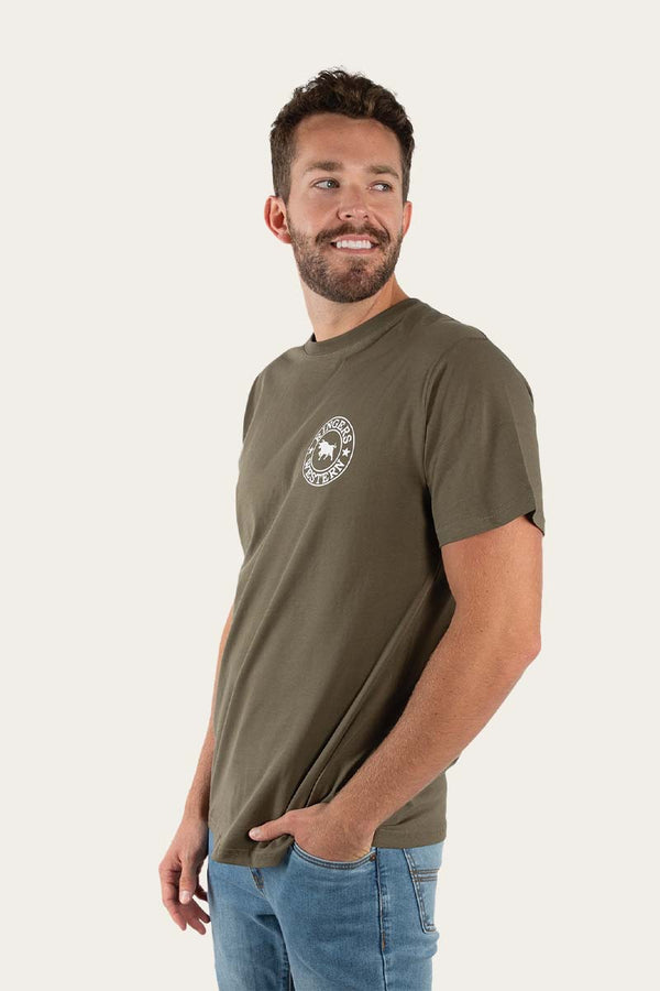 RINGERS WESTERN Signature Bull Mens Classic T-Shirt - Military Green With White Print