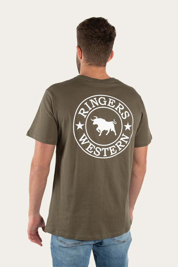 RINGERS WESTERN Signature Bull Mens Classic T-Shirt - Military Green With White Print