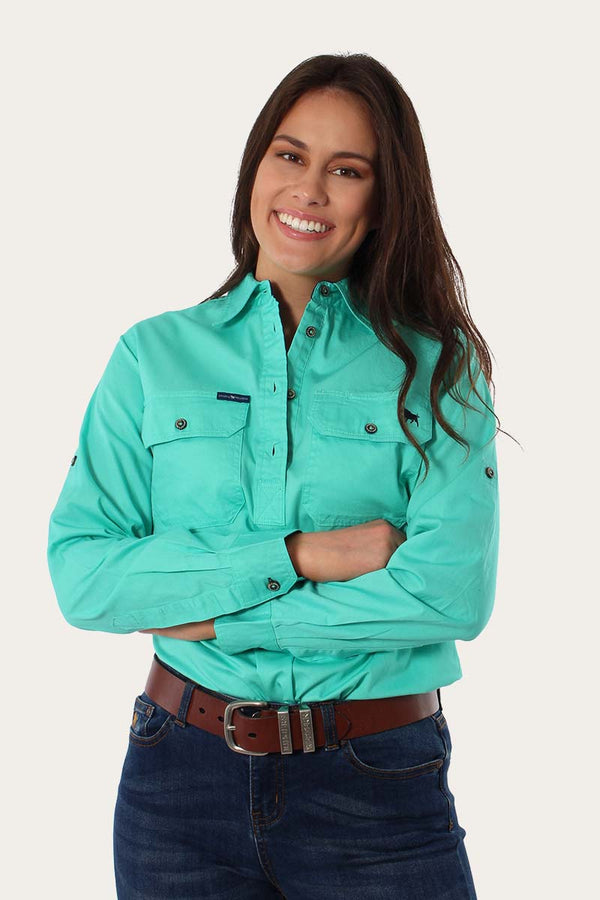 RINGERS WESTERN Pentecost River Womens Half Button Work Shirt -Mint