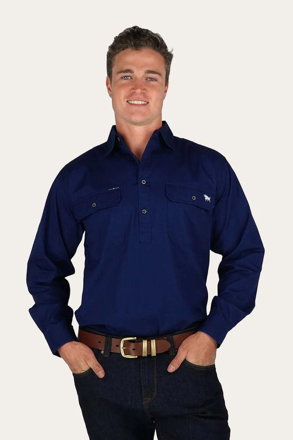 RINGERS WESTERN King River Men's Half button Work Shirt - Navy