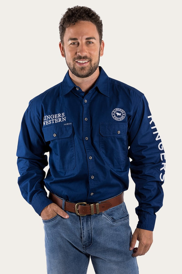 RINGERS WESTERN Hawkeye Mens Full Button Work Shirt - Navy