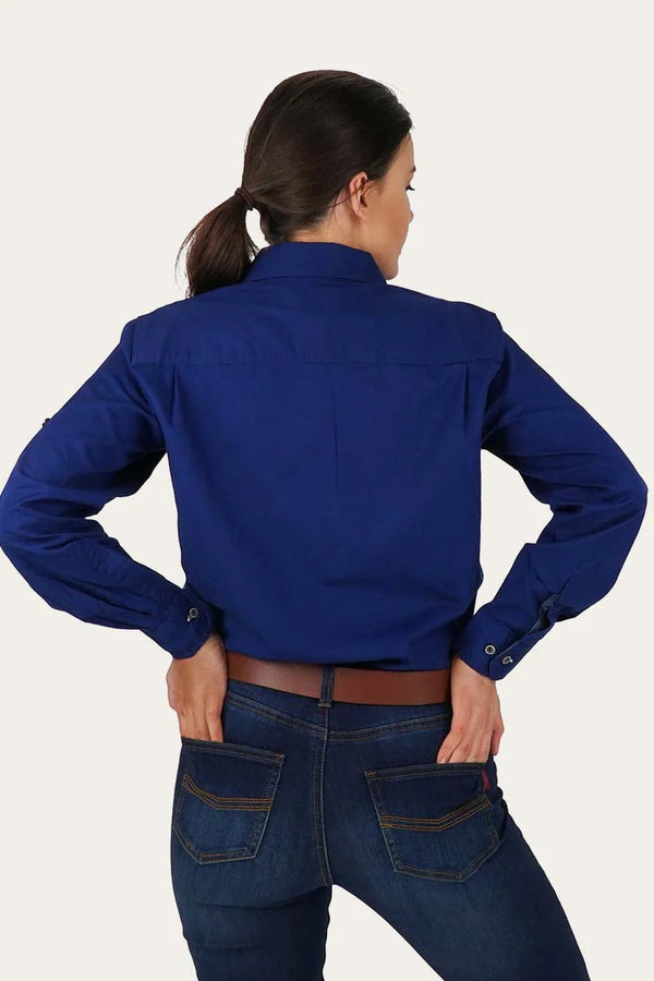 RINGERS WESTERN Pentecost River Womens Half Button Work Shirt -Navy