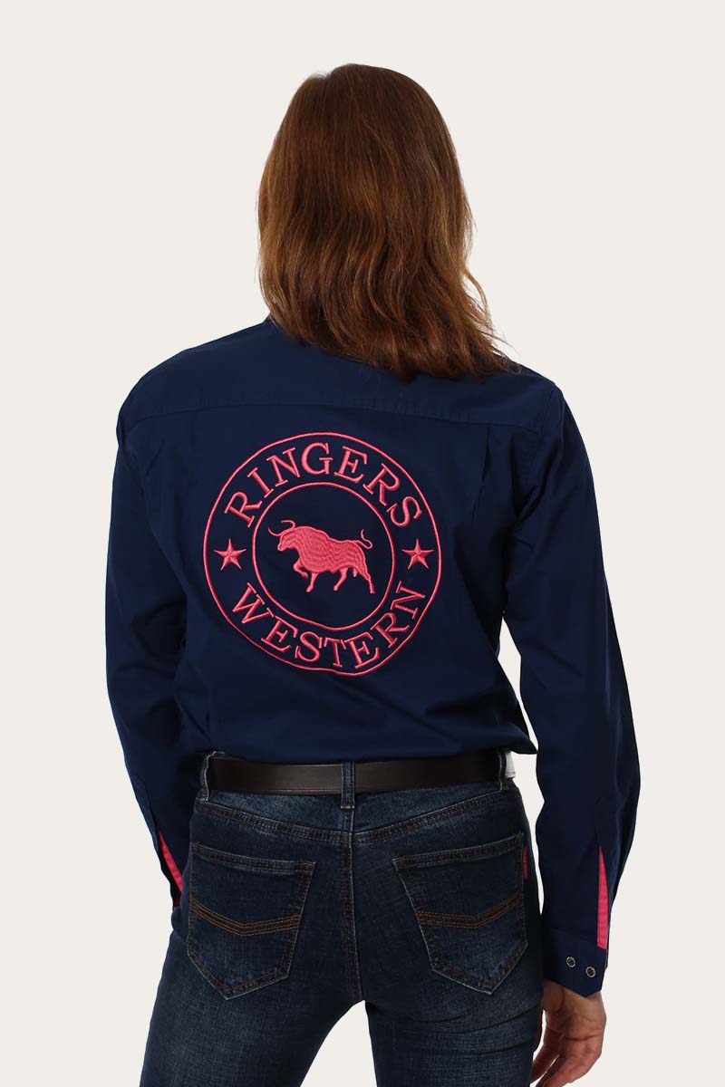 RINGERS WESTERN Signature Jillaroo Womens Full Button Work Shirt -Navy / Melon