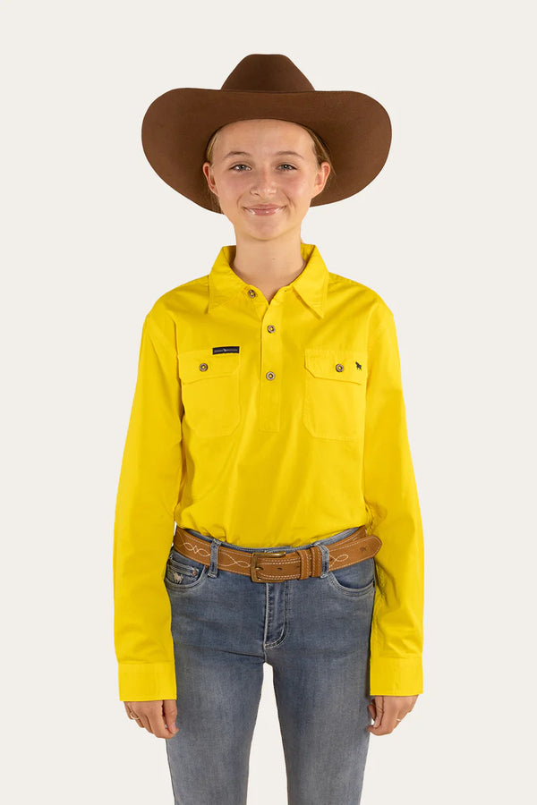 RINGERS WESTERN Ord River Kids Half Button Work Shirt -Neon yellow