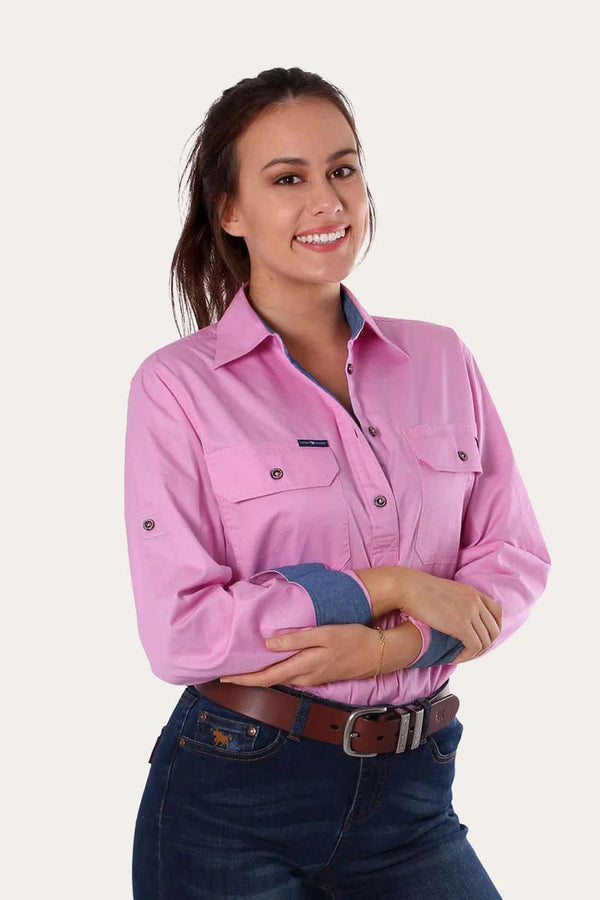 RINGERS WESTERN Pentecost River Womens Half Button Work Shirt - Pastel Pink