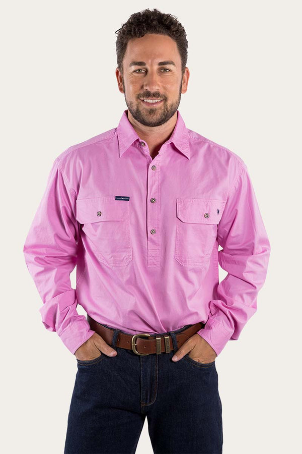 RINGERS WESTERN King River Mens Half Button Work Shirt -Pastel Pink