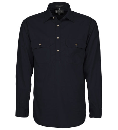 Pilbara Mens Half Button - Black