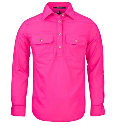 PILBARA Women's Half Button Work Shirt- Fuschia