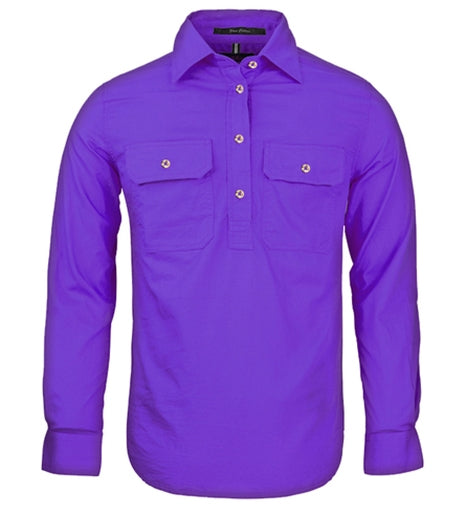 Pilbara Women's Half Button Work Shirt -Purple