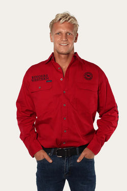 RINGERS WESTERN Hawkeye Mens Full Button Work Shirt -Deep Red