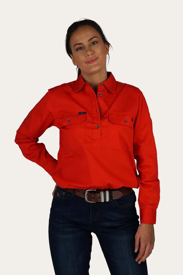 RINGERS WESTERN Pentecost River Womens Half Button Work Shirt -Red