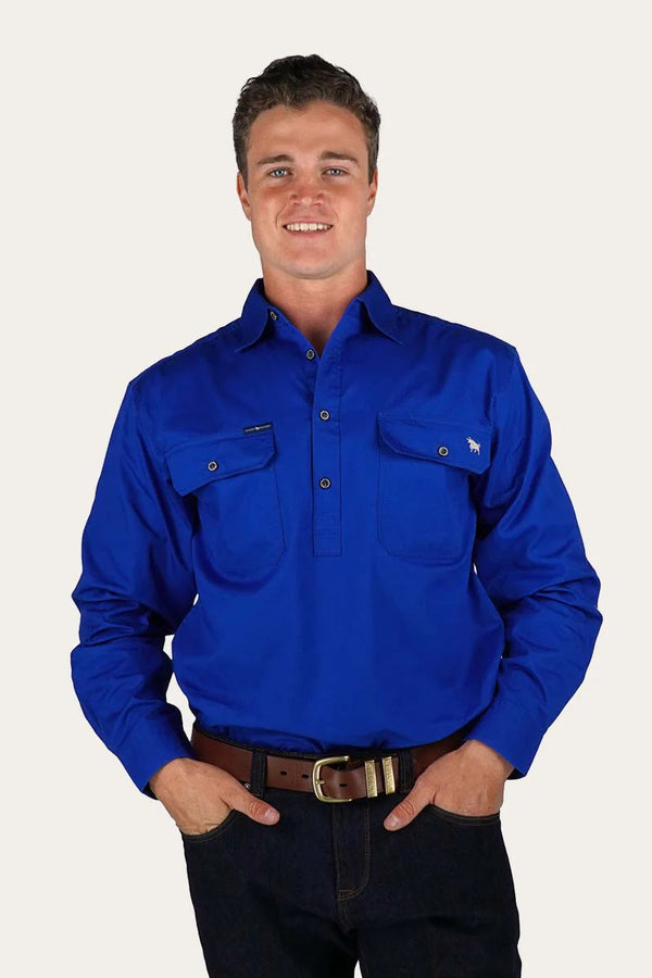 RINGERS WESTERN King River Men's Half button Work Shirt - Royal Blue