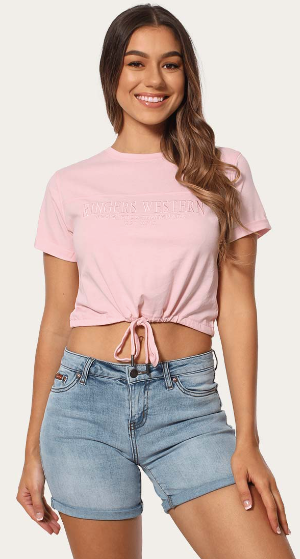 Kirstyn Womens Drawstring T-Shirt- Dusty Pink