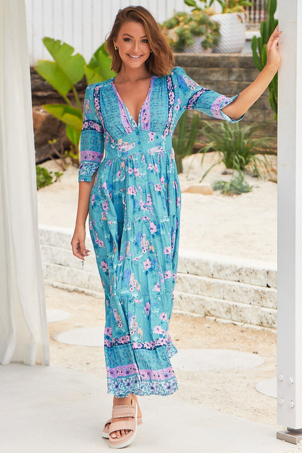 Berry- Starry Turquoise Maxi Dress - Jaase