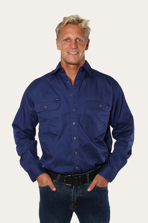 RINGERS WESTERN King River Mens Full Button Work Shirt -Steele Blue