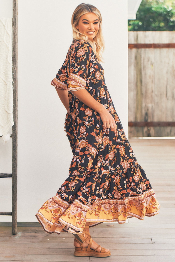 Black Pheonix Print Tillie Maxi Dress- JAASE