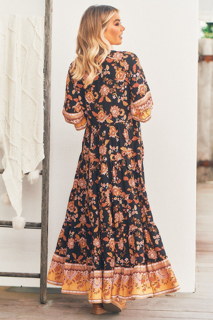 Black Pheonix Print Tillie Maxi Dress- JAASE