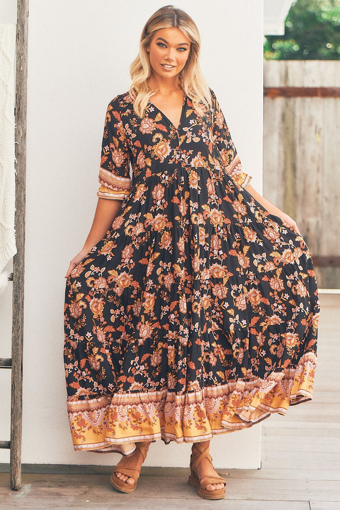 Black Pheonix Print Tillie Maxi Dress- JAASE