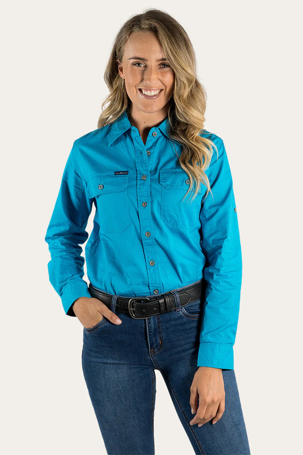 RINGERS WESTERN Pentecost River Womens Full Button Work Shirt -Turquoise