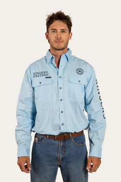 RINGERS WESTERN Hawkeye Men's Full Button Work Shirt - Sky Blue/Navy