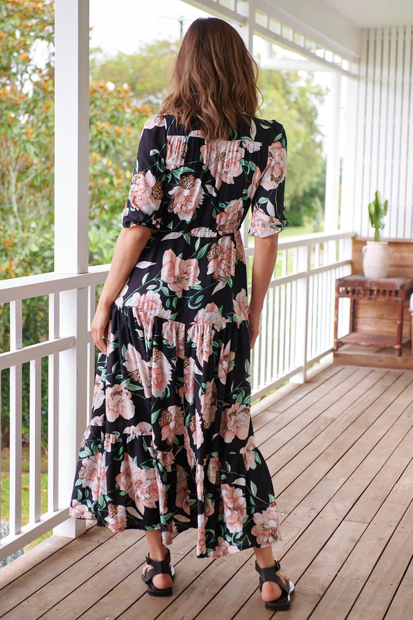 Peach Wild Flower Print Tessa Maxi - Jaase