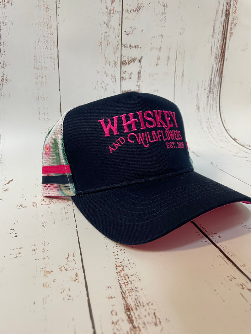 Whiskey & Wildflower Ponytail Navy with Cactus Print and Pink Cap JAN