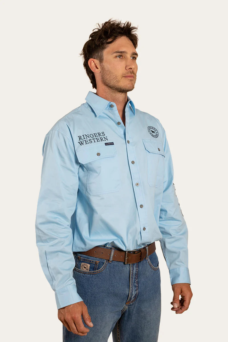 RINGERS WESTERN Hawkeye Men's Full Button Work Shirt - Sky Blue/Navy