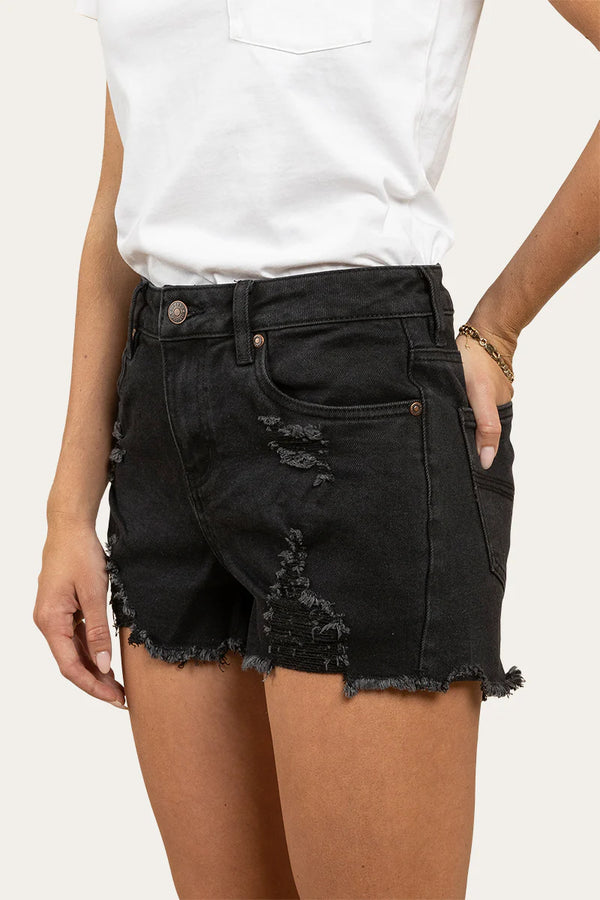 Ringers Western Jessie Women’s mid Rise Ripped Denim Short- Black