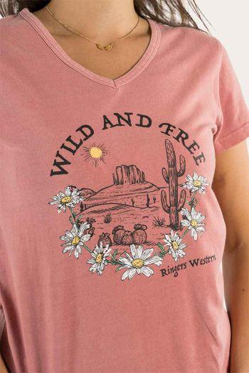 Dusty Rose - Wild & Free Women's Relaxed V Neck T-Shirt