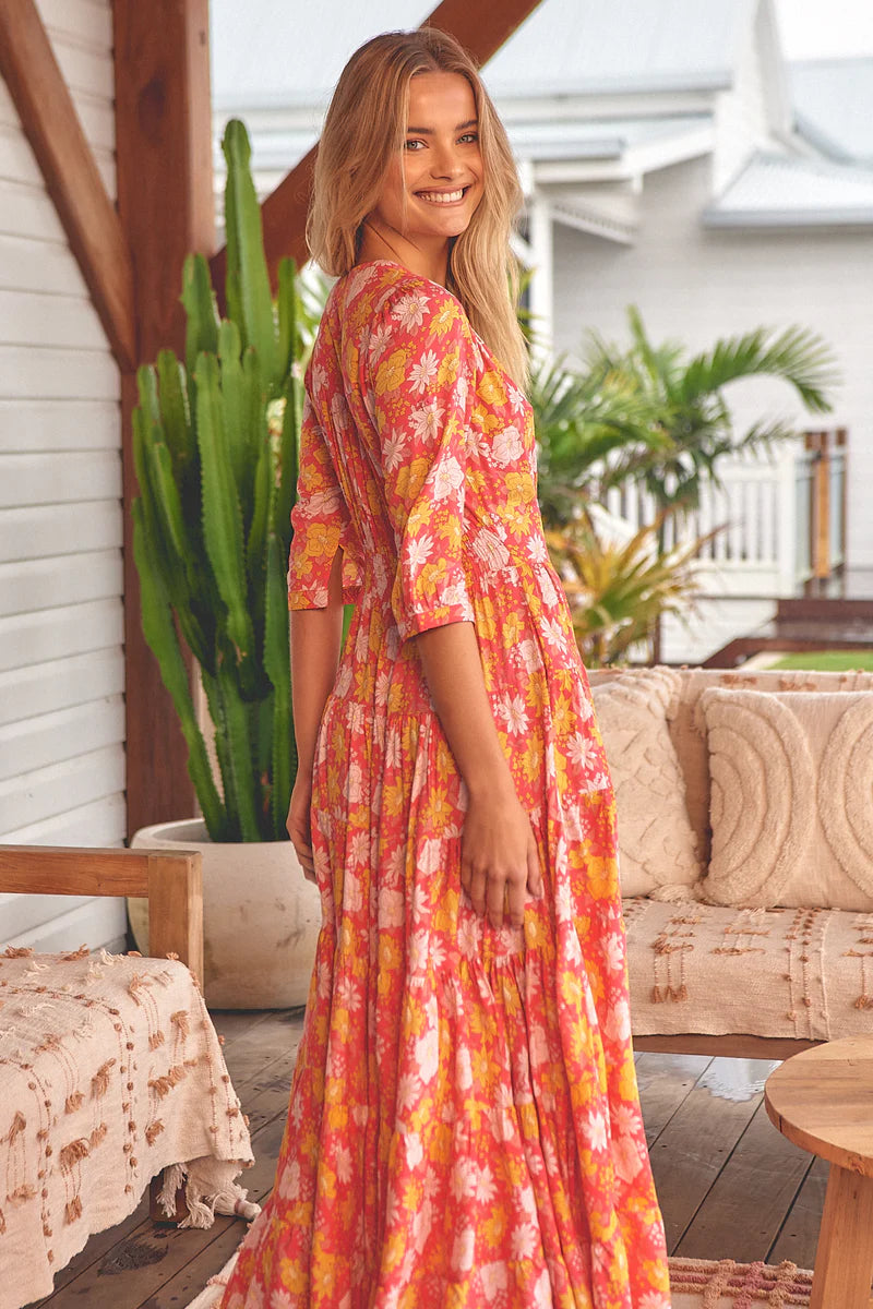 Follow The Sun Print Berry Maxi Dress Jaase Whiskey and