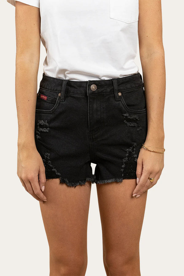 Ringers Western Jessie Women’s mid Rise Ripped Denim Short- Black