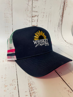 Whiskey & Wildflower Ponytail Navy with Cactus Print and Pink Cap JAN