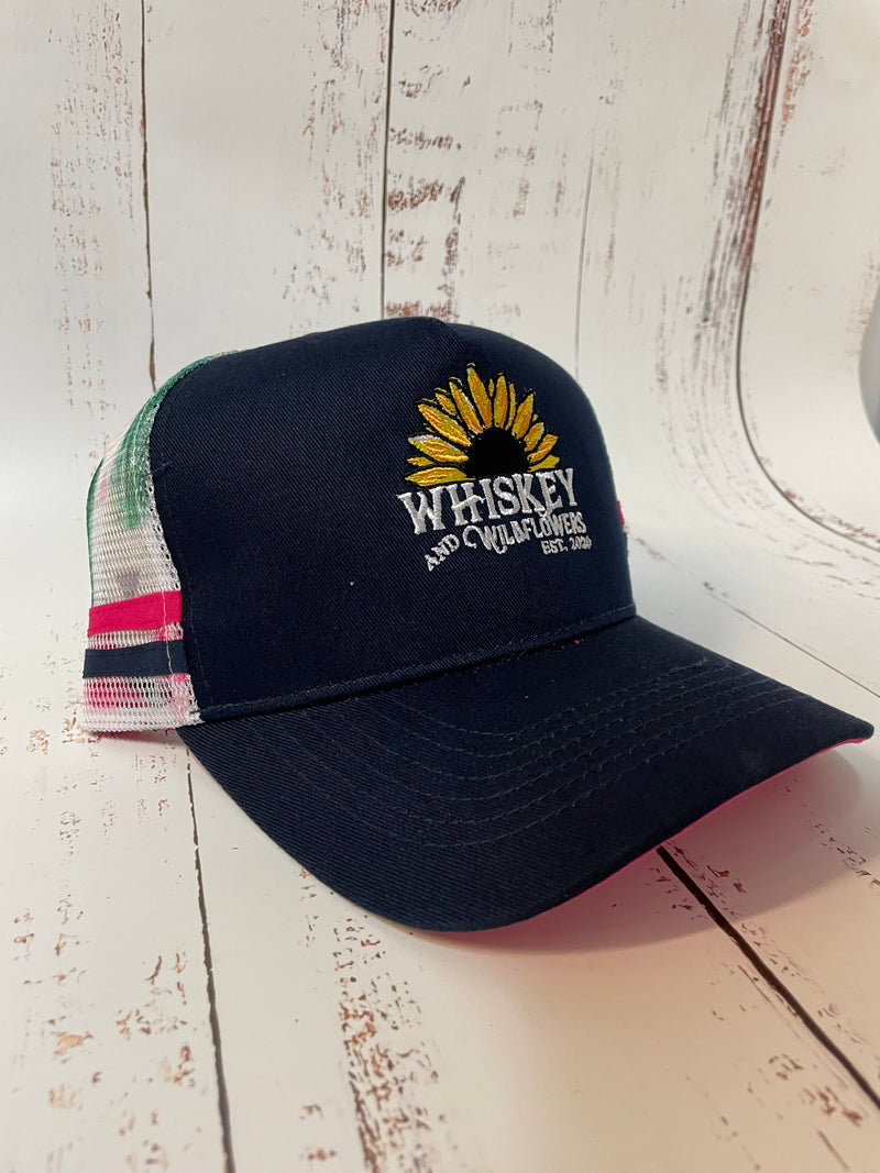 Whiskey & Wildflower Ponytail Navy with Cactus Print and Pink Cap JAN