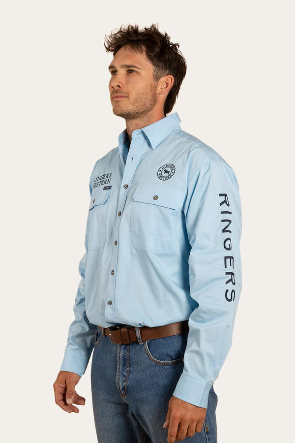 RINGERS WESTERN Men's Full Button Work Shirt - Sky Blue/Navy